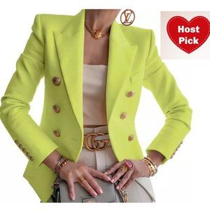 Green Blazer / Short Coat Full Sleeve - Buttoned - Tapped Down Collar Trendy